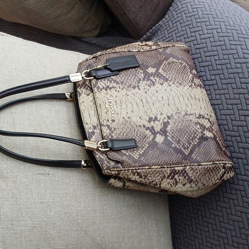 Coach Minetta Brown and Cream Snake Print Women's Bag